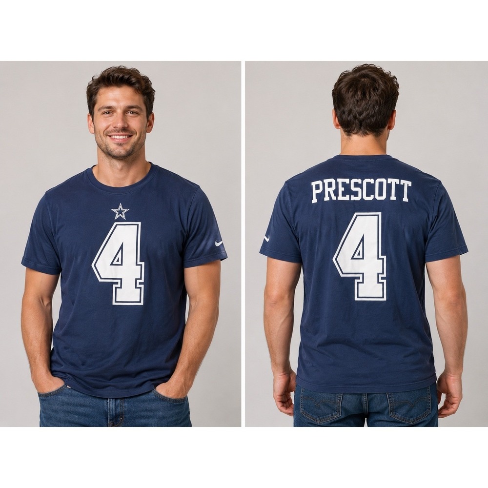 Nike Dallas Cowboys Dak Prescott 4 Navy Blue Player T-Shirt Mens XL NFL Football